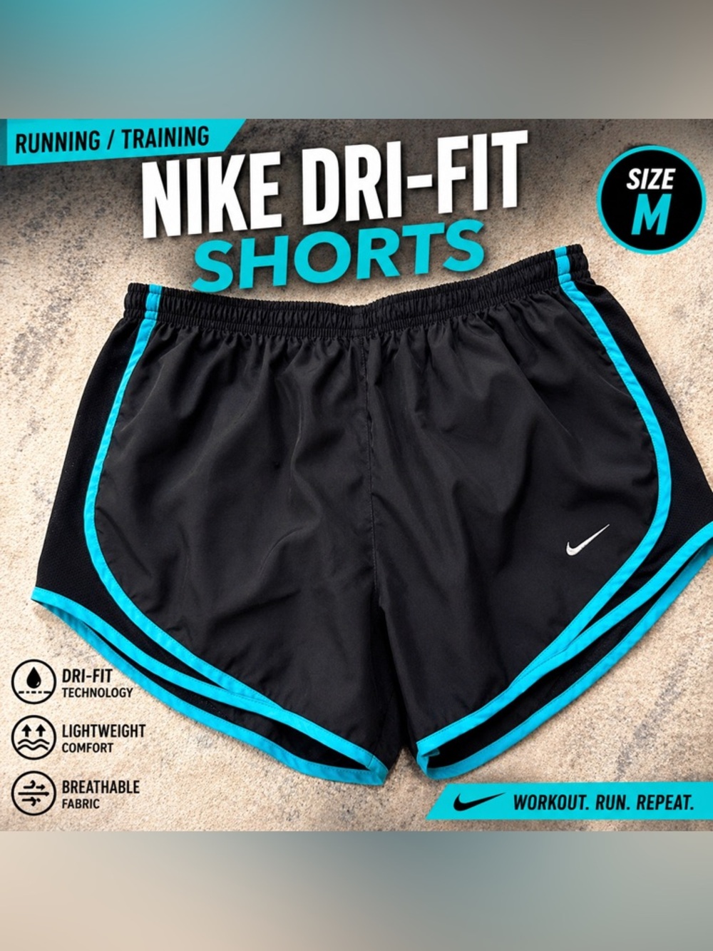 Nike Dri-FIT Running Shorts Black Blue Trim Athletic Gym Women M